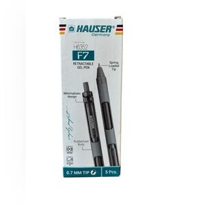 Hauser Of Germany F7 Set of 5 Retractable Gel Pens Spring Loaded Tip 0.7Mm Tip